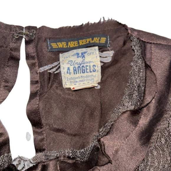 We are Replay Uniform for Angels Y2K Brown Purple silk lace vine applique to… - Picture 2 of 3